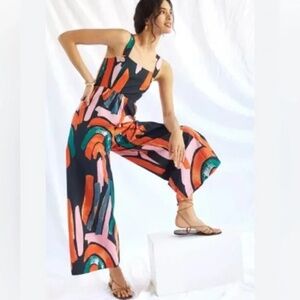 Anthropologie Bel Kazan Arches Print Square Neck Wide Leg Boho Jumpsuit XS